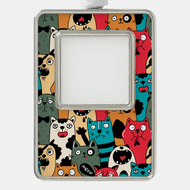 The crowd of cats silver plated framed ornament (Front)