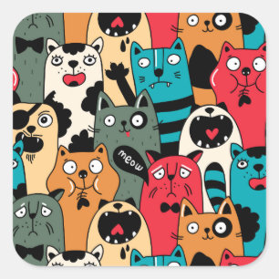The crowd of cats square sticker