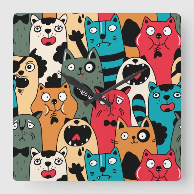 The crowd of cats square wall clock (Front)