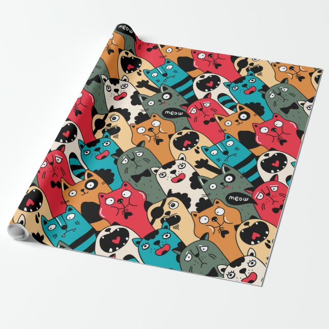 The crowd of cats wrapping paper (Unrolled)