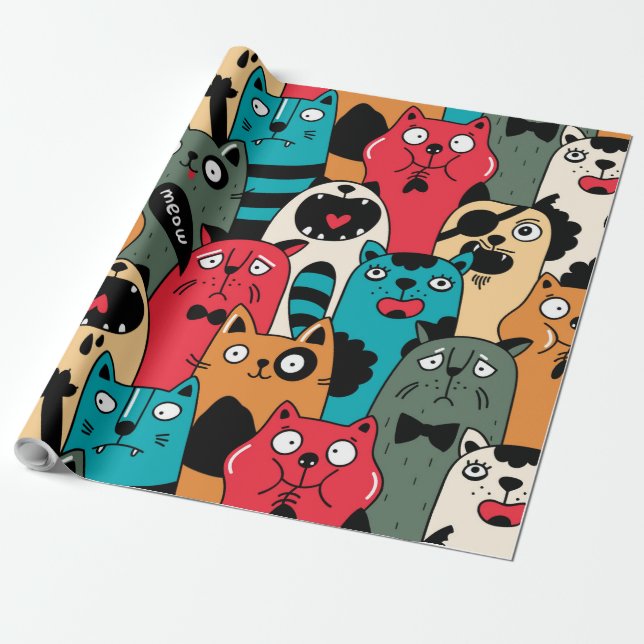 The crowd of cats wrapping paper (Unrolled)