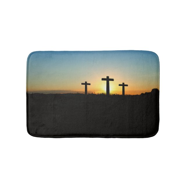 The Crucifixion Crosses at Sunset Bath Mat (Front)