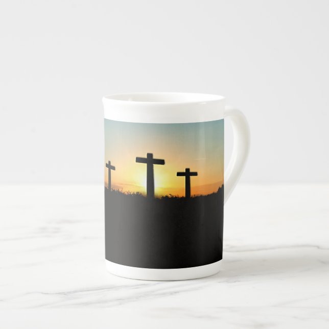The Crucifixion Crosses at Sunset Bone China Mug (Front Right)