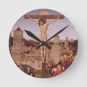 The Crucifixion (oil on panel) Round Clock