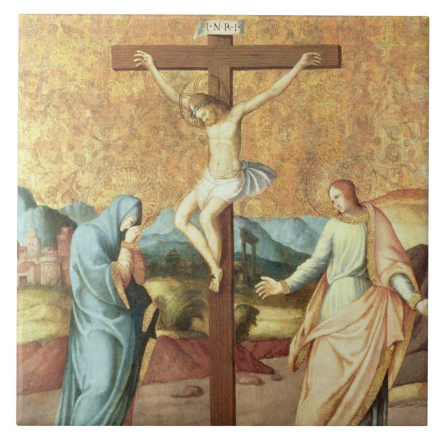 The Crucifixion with the Virgin and St John the Ev Ceramic Tile (Front)
