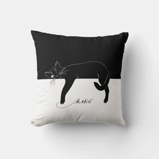 The cunning black cat dangled its paws cushion (Front)