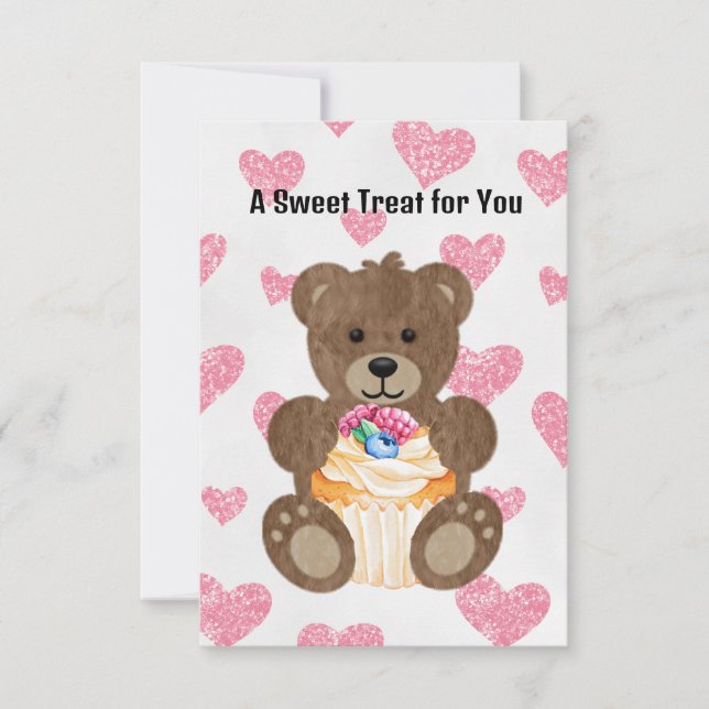 The Cupcake Bear 3.5" x 5" Flat Greeting Card (Front)