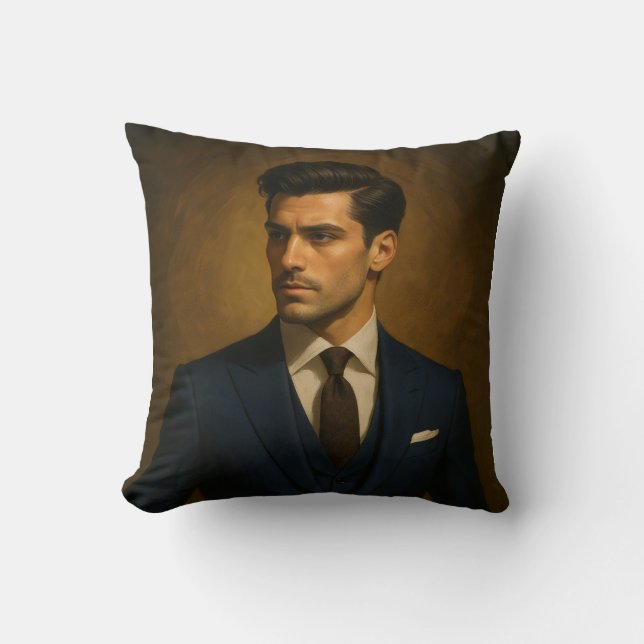 The Curator — Luxury Masculine Portrait Accent Pil Cushion (Front)