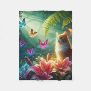 The Curious Cat & Her Butterflies Fleece Blanket