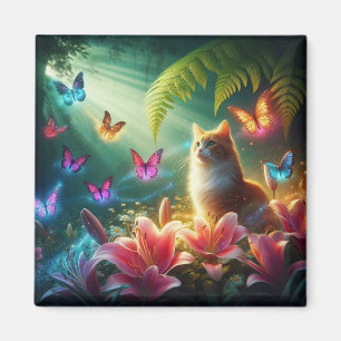 The Curious Cat & Her Butterflies Magnet