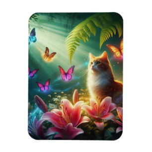 The Curious Cat & Her Butterflies Magnet