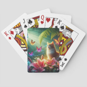 The Curious Cat & Her Butterflies Playing Cards
