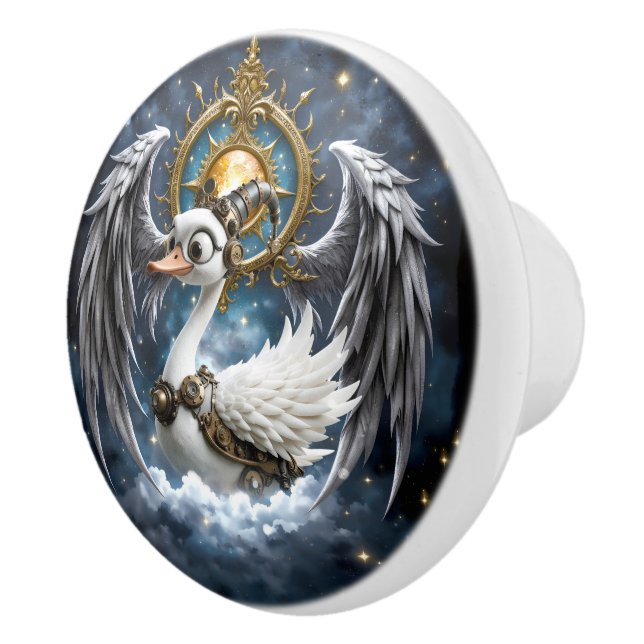 The Curious Clockwork Swan. Ceramic Knob (Right)