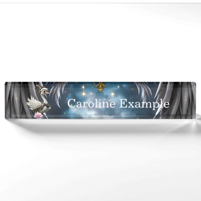 The Curious Clockwork Swan.  Nameplate (Front)