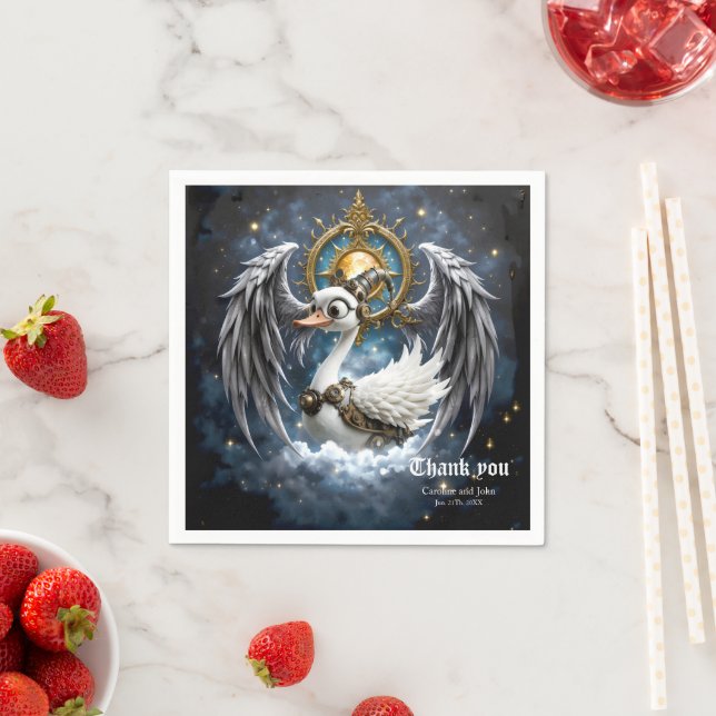 The Curious Clockwork Swan.  Napkin (Insitu)