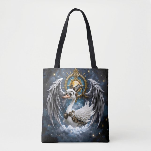 The Curious Clockwork Swan. Tote Bag (Front)