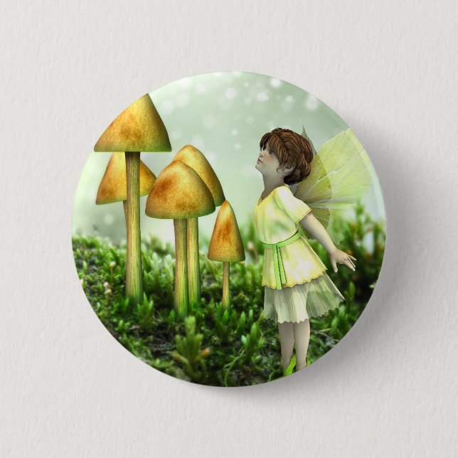 The Curious Fairy - Fairy and Toadstools 6 Cm Round Badge (Front)