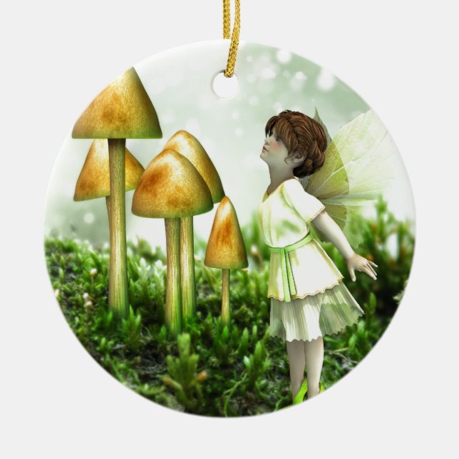The Curious Fairy - Fairy and Toadstools Ceramic Ornament (Front)