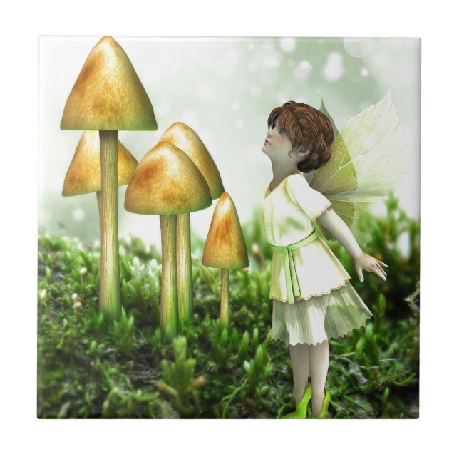 The Curious Fairy - Fairy and Toadstools Ceramic Tile (Front)