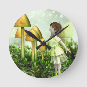 The Curious Fairy - Fairy and Toadstools Round Clock