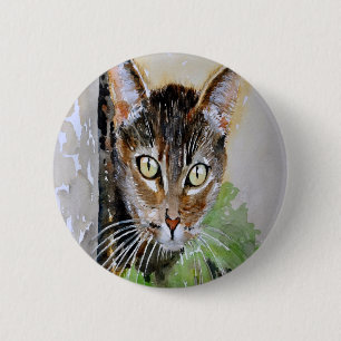 The Curious Tabby Cat Acrylic Painting 6 Cm Round Badge