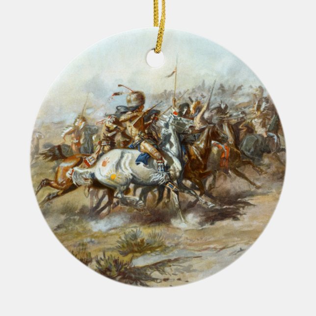 The Custer Fight Battle Charles Marion Russell  Ceramic Ornament (Front)