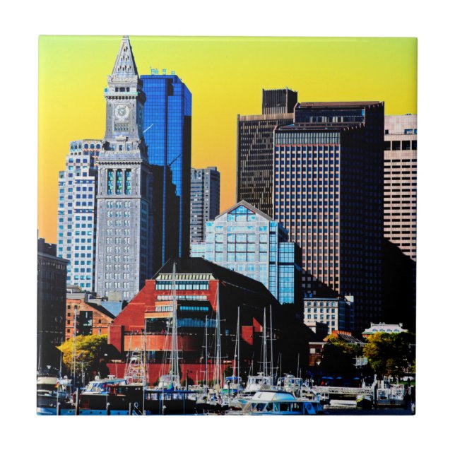 The Custom House Boston USA Poster Card Ceramic Tile (Front)