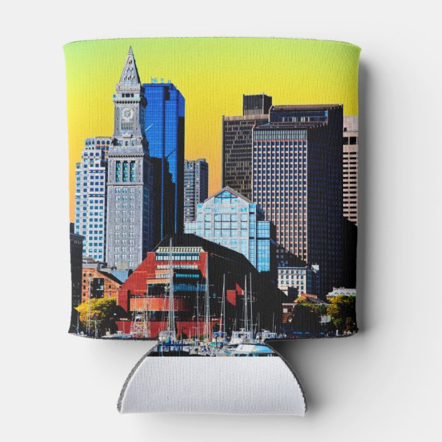 The Custom House Boston USA Poster Card Magnet Can Cooler (Back)