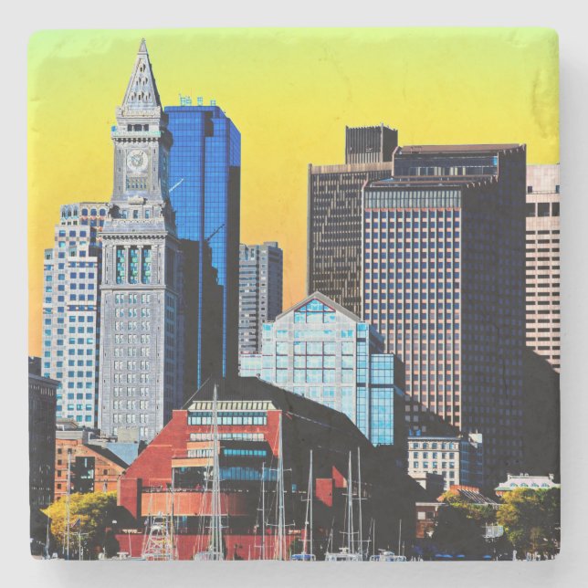 The Custom House Boston USA Poster Cloth Face Mask Stone Coaster (Front)