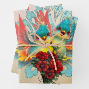 The cute birds of good humour. wrapping paper sheet