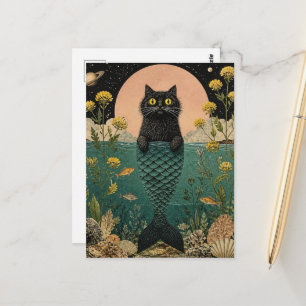 The Cute Black Mermaid Kitty Postcard