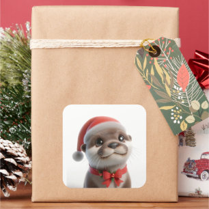 The Cute Christmas Otter  Square Sticker