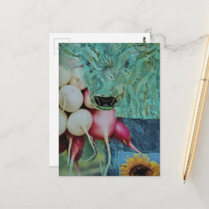 The Cute Cow and the Radishes Collage Postcard