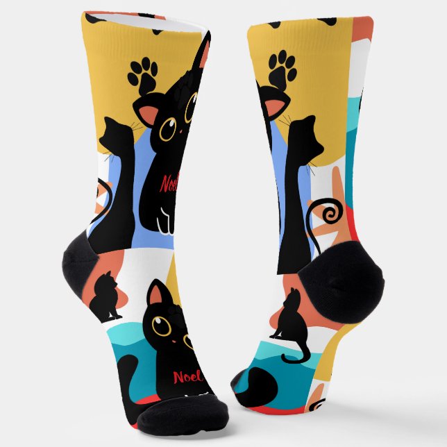 The Cutest Black Cat Socks - Black Cat Gift (Angled)