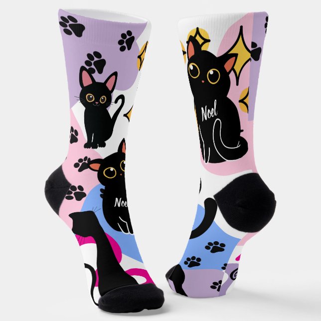 The Cutest Black Cat Socks - Black Cat Gift (Angled)
