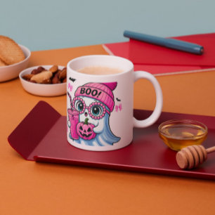 The Cutest Ghost in Town Pink Aesthetic Halloween  Two-Tone Coffee Mug