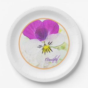 The Cutiest Flower - Viola Monogram Paper Plate