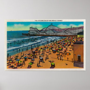 The Cyclone Racer and Beach Crowds, Long Beach Poster