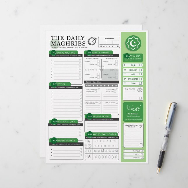 The Daily Maghribs - Plans + Prayer Custom Letterhead (Front/Back In Situ)