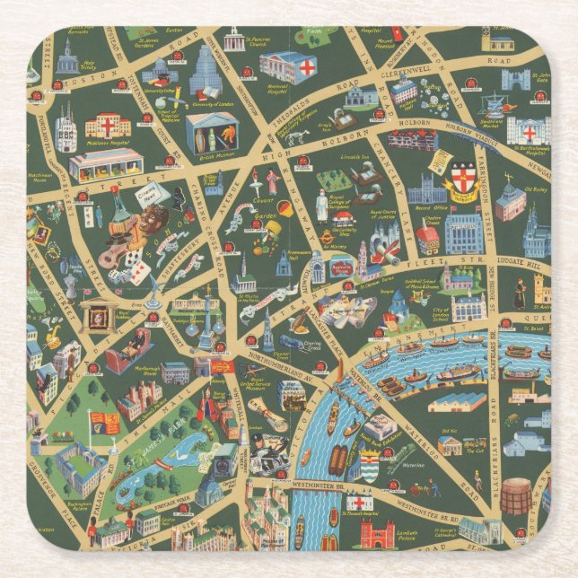 The Daily Telegraph Picture Map of London Square Paper Coaster (Front)