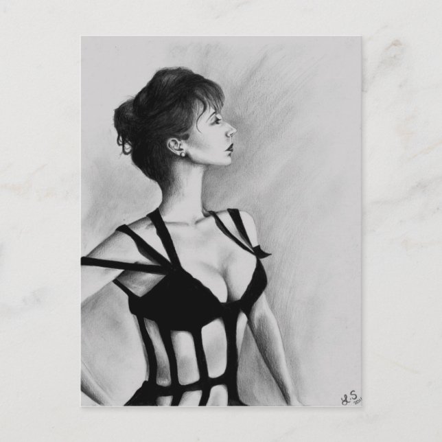The Dame Original Art Portrait Drawing Postcard (Front)