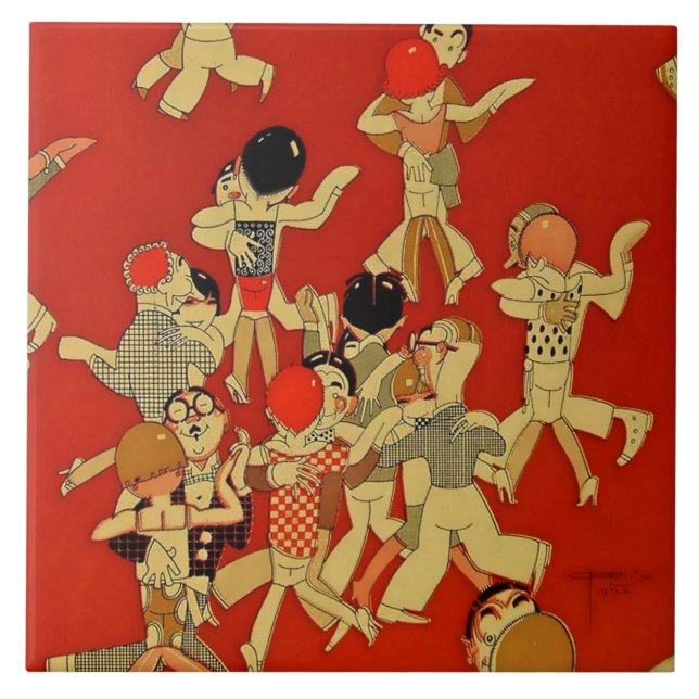 “The Dance Floor” Art Deco by Jose Carlos Ceramic Tile (Front)