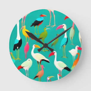 The Dance of Bird Colours Round Clock