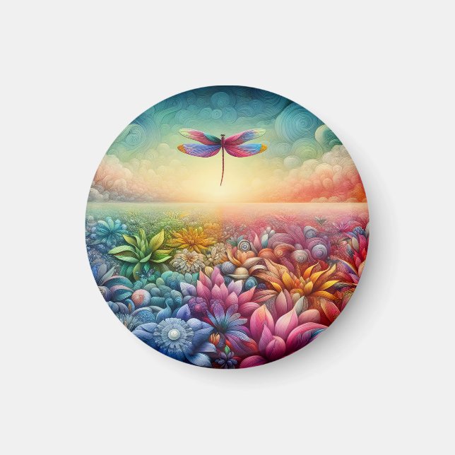 The Dance of Dragonfly Button Magnet (Front)