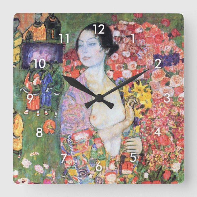 The Dancer, Gustav Klimt Square Wall Clock (Front)