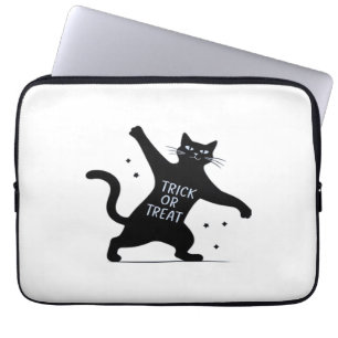 The Dancing Black Cat's Spooktacular Trick-or-Trea Laptop Sleeve