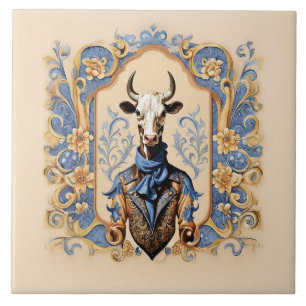 The Dapper CowBoy Funny Modern Cow Art Ceramic Tile