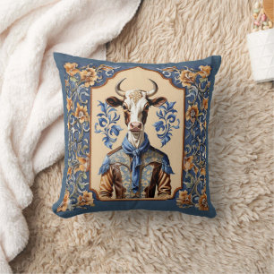 The Dapper CowBoy Strikes Again Funny Cow Art Cushion