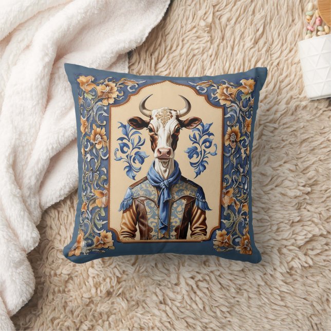 The Dapper CowBoy Strikes Again Funny Cow Art Cushion (Blanket)