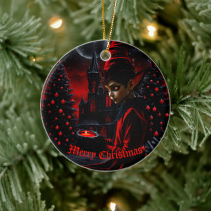 The dark christmas time.  ceramic ornament